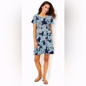 NWOT Lilly Pulitzer Cody Short Sleeve Dress Low Tide Navy Bouquet All Day print